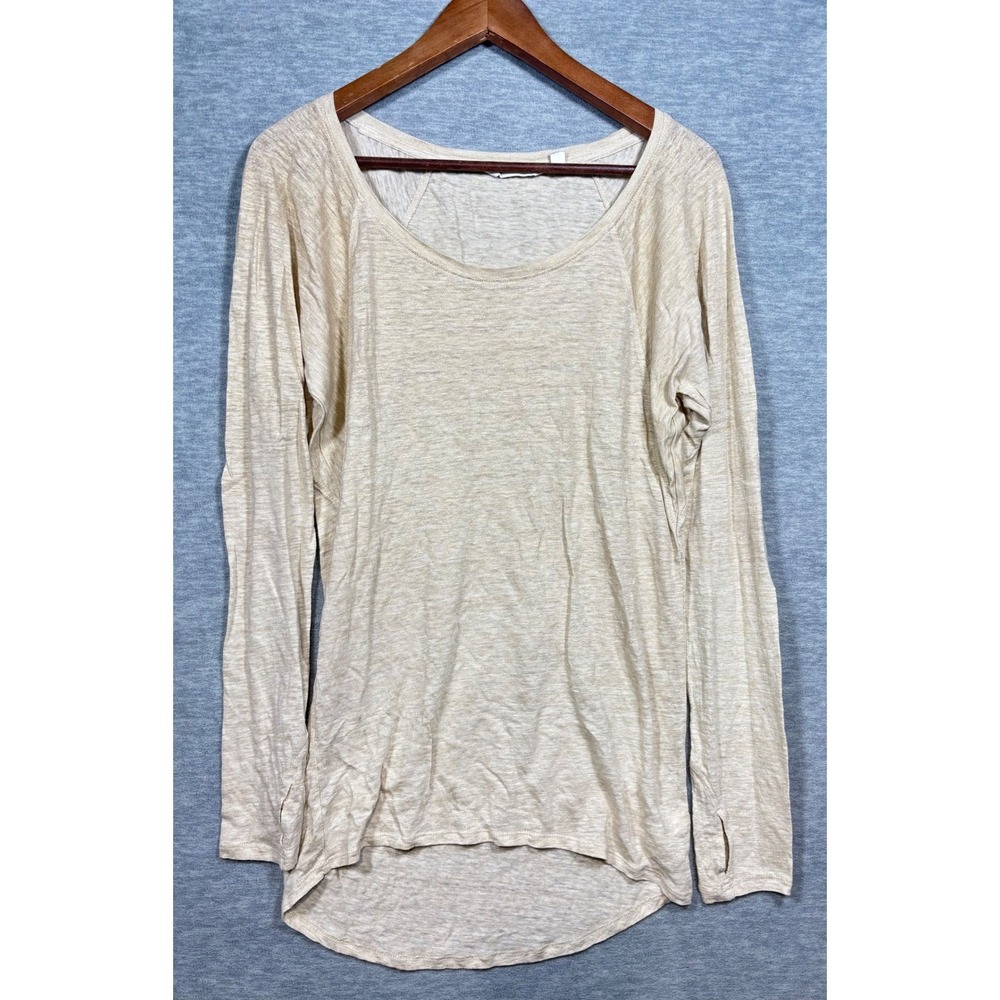 Athleta Beige Linen Long Sleeve Womens Top Size S Shimmer Metallic